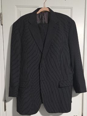 Men's Pinstripe Suit - Black with White Pinstripes